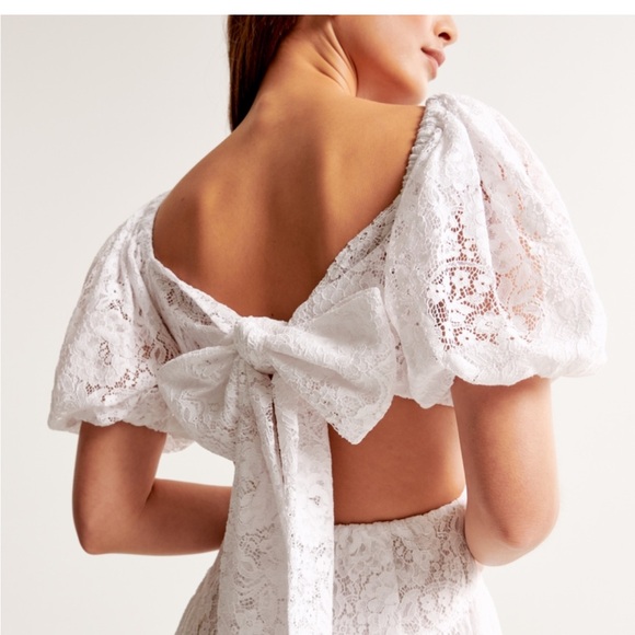 Abercrombie Lace Drama Puff Sleeve Cutout Maxi Dress L Petite - Picture 2 of 12